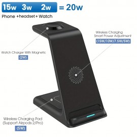 15W Wireless Charger Stand Pad For IPhone 14 13 12 11 X iWatch 3 In 1 Fast Charging Dock Station For Airpods Pro IWatch 8 7