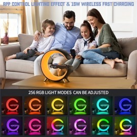 15W Wireless Charger Pad Stand APP Control LED RGB Alarm Clock Desk Lamp Speaker Fast Charging Station For IPhone/Samsung/Xiaomi