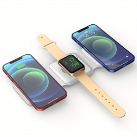 3 In 1 Wireless Charger For IPhone,Magnetic Foldable 3 In 1 Charging Station,Travel Charger For Multple Devices For IPhone 14/13/12 Series,AirPods 3/2/Pro,iWatch(Adapter Included)