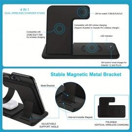15W 4 In 1 Wireless Charger Stand Pad For IPhone 14 13 12 Apple Watch 15W Foldable Fast Charging Dock Station For Airpods Pro IWatch
