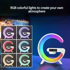 1pc Smart Big G Colorful Speaker Atmosphere Light,  Audio Clock Alarm Wireless Mobile Phone Charger Night Light Desktop Decoration, Creative Night Light  Speaker Desktop Small Alarm Four-in-one Multi-function USB Charging Night Light