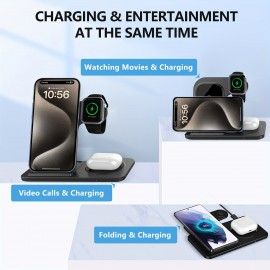 Wireless Charging Station For IPhone Multiple Devices Foldable 3 In 1 Fast Charger Station Stand Dock For IWatch Series 8, 7, 6, SE, 5, 4, 3, 2, Airpods Pro 3, 2, IPhone 14Pro, 14, 13, Pro Max, 13 ,12, 11 Pro, X ,Max ,XS, XR, 8