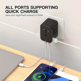 Universal Travel Adapter, 65W GaN III Travel Plug Adapter With UK,EU,AU,US Plugs, 3USB-C PD & 1USB-A QC Worldwide International Adapter Charger, International Converter For Laptops Tablets Phones