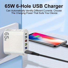65W Fast Charging For All Phones: Quick Charge With Multi-Port PD+5USB Adapter