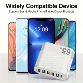 65W Fast Charging For All Phones: Quick Charge With Multi-Port PD+5USB Adapter