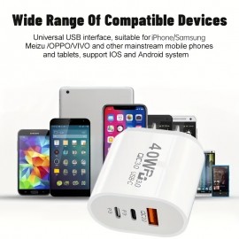 Universal Charger With 3 Ports 2PD+1 USB Ports 40W Fast Charging 3.0 Fast USB Wall Charger Portable Mobile Charger QC 3.0 Travel Adapter For Samsung, IPhone, Android Mainstream Models