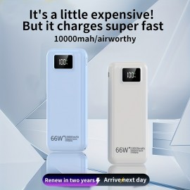 10000mAh 66W Super-Fast Charging Power Bank, Portable USB Power Bank - Compatible With Android & Apple Devices, LED Digital Power Display & 4 Charging Cables