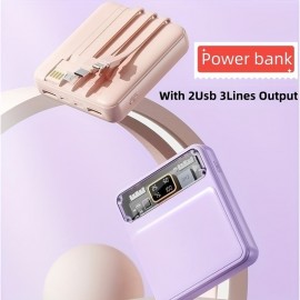 10000 MAh Power Bank Comes With 4 Wires  Fast Charging Transparent Mobile Power Supply For Iphone Samsung Xiaomi Oppo Intelligent Devices