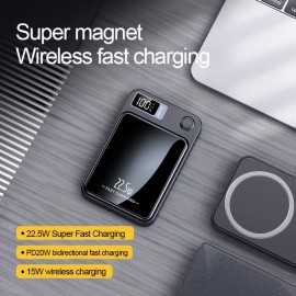 5000/10000mAh Magnetic Absorption Wireless Charging Bank 22.5W/PD20W Suitable For Iphone 15pro/14max/13/12 Android Phones (USB/Type-C) Portable Charger With LED Power Display For Outdoor Travel Emergency Backup Mobile Power Bank