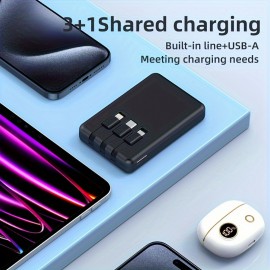 Portable Mobile Phone Charger, Built-in Cable Mini Mobile Power Supply, Slim And Lightweight USB Battery Pack External Mobile Phone Charger, For Samsung, For IPhone, For IPad, Etc.