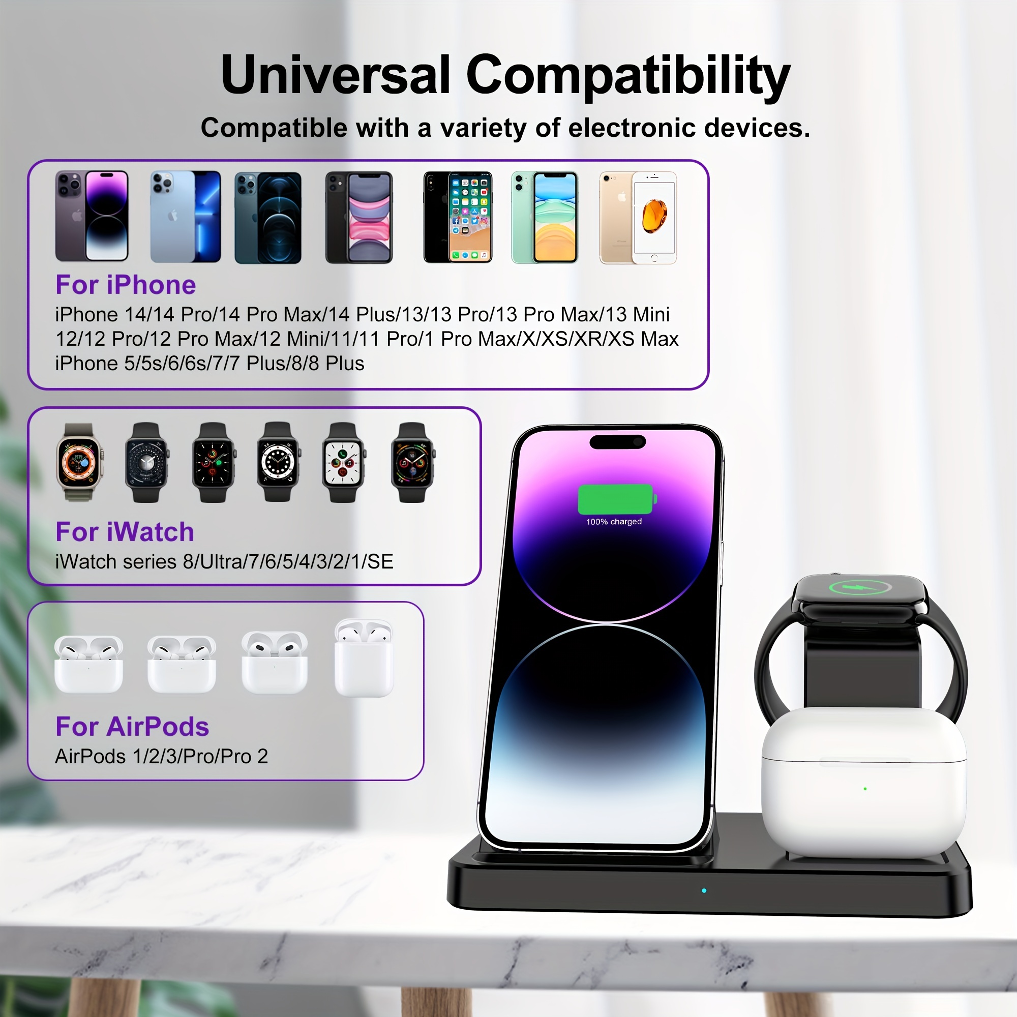 3 in 1 wireless charger stand dock charging station for watch for airpods pro 2 3 for iphone 14 13 11 xr xs x 8 7 details 2