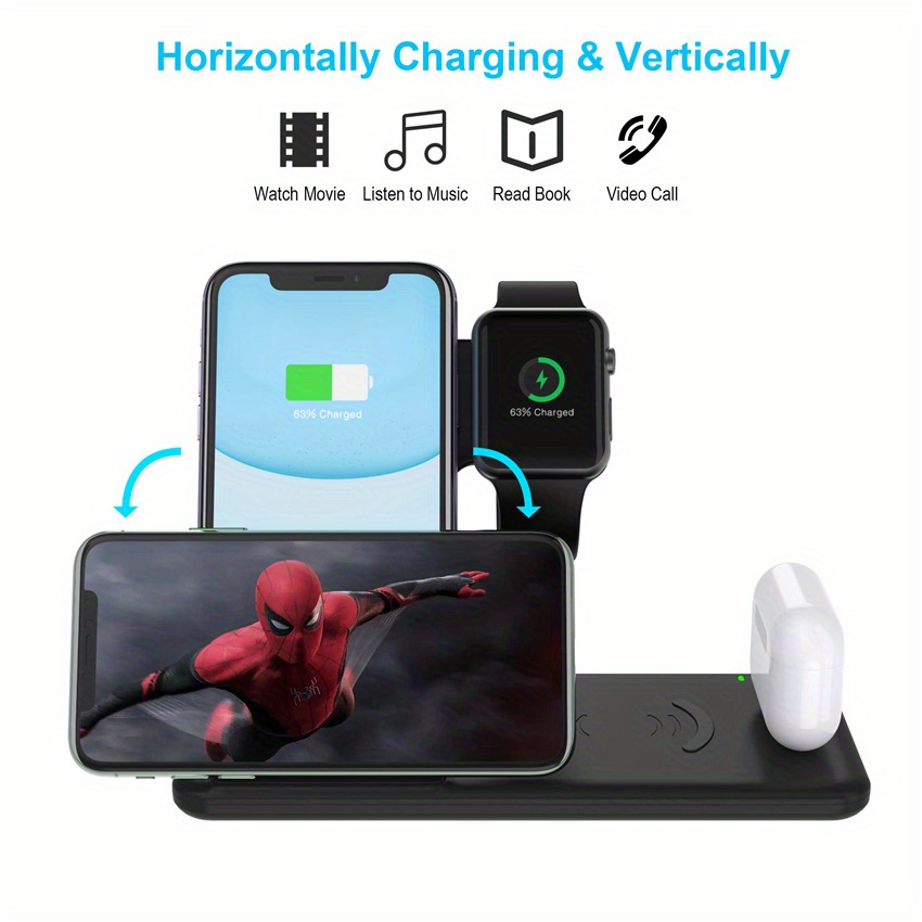 15w 4 in 1 wireless charger stand pad for iphone 14 13 12 apple watch 15w foldable fast charging dock station for airpods pro iwatch details 1