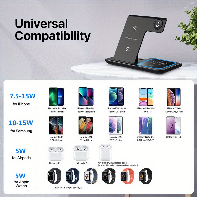 3 in 1 wireless charger stand pad for iphone 14 13 12 11 x iwatch 8 7 airpods foldable 15w phone fast charging dock station details 7