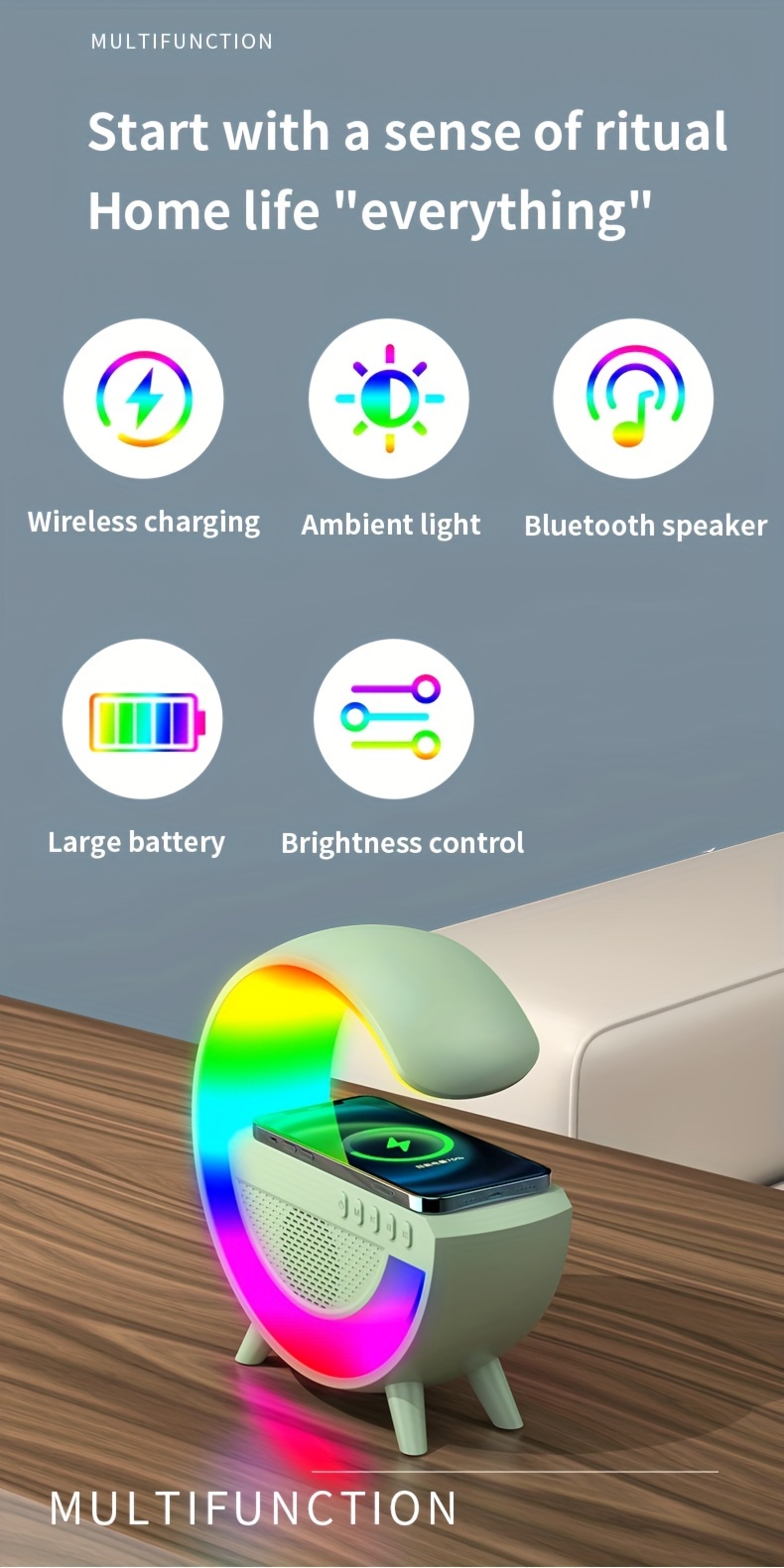 brighten up your home office with this cool tech gadget combo wireless speaker led night light wireless charger table atmosphere details 1